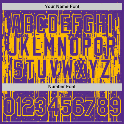 Custom Purple Gold 3D Pattern Design Dripping Splatter Art Authentic Baseball Jersey - Sky-Custom