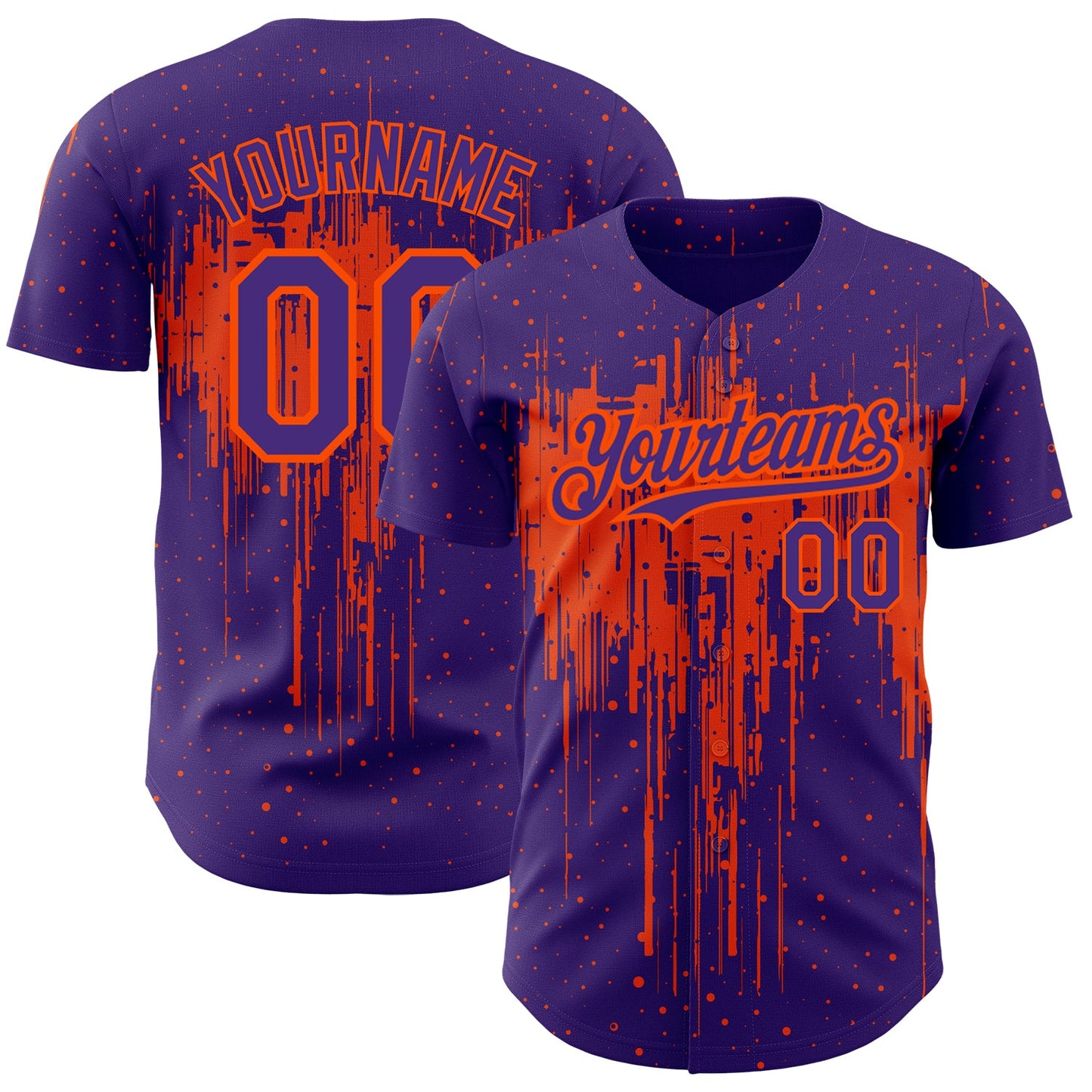 Custom Purple Orange 3D Pattern Design Dripping Splatter Art Authentic Baseball Jersey - Sky-Custom