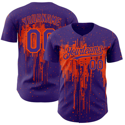 Custom Purple Orange 3D Pattern Design Dripping Splatter Art Authentic Baseball Jersey - Sky-Custom