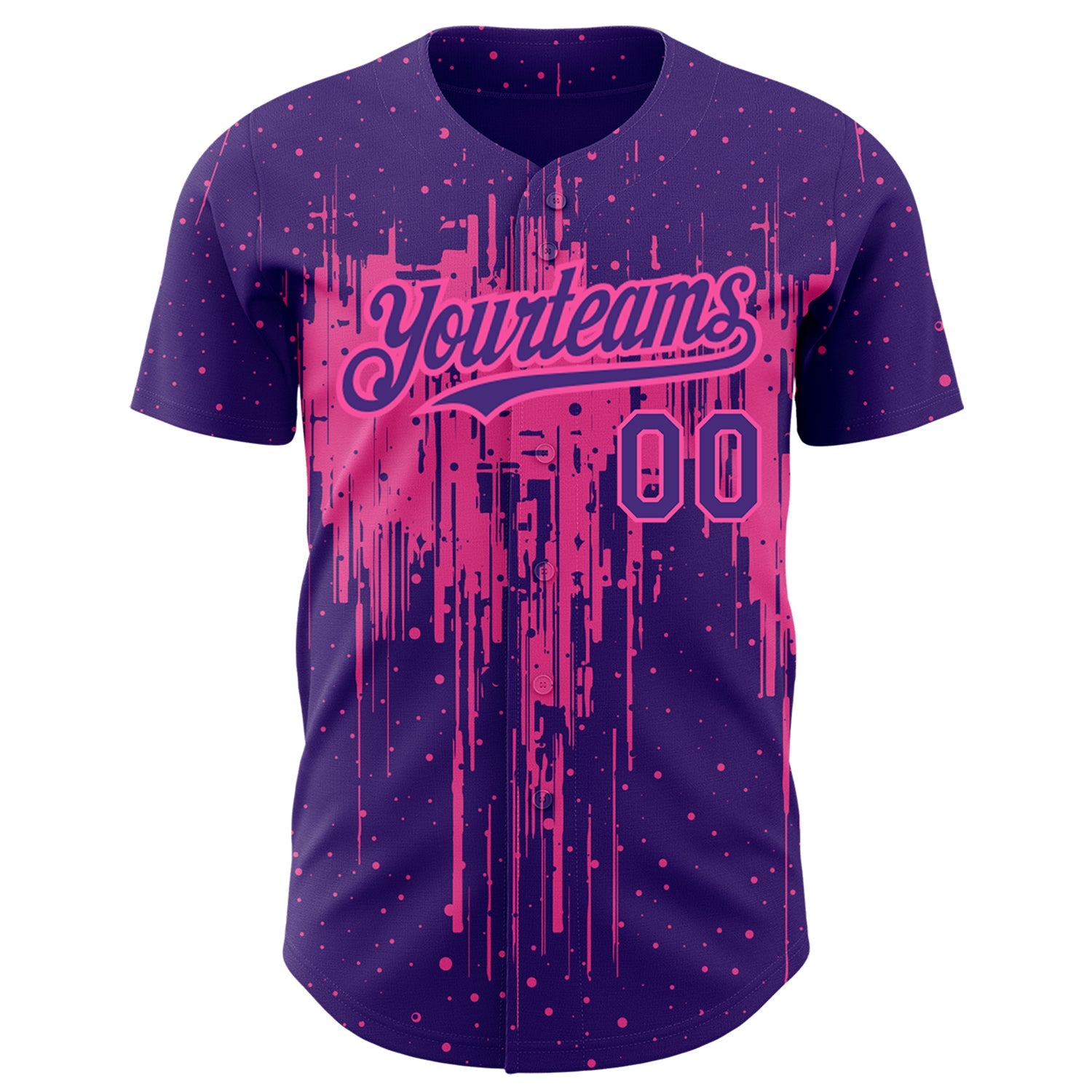 Custom Purple Pink 3D Pattern Design Dripping Splatter Art Authentic Baseball Jersey - Sky-Custom