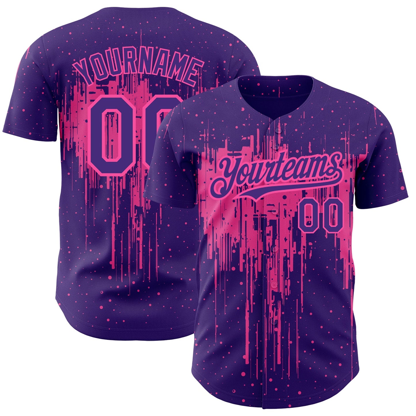 Custom Purple Pink 3D Pattern Design Dripping Splatter Art Authentic Baseball Jersey - Sky-Custom