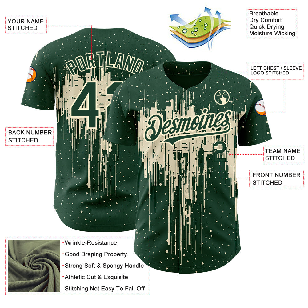 Custom Green Cream 3D Pattern Design Dripping Splatter Art Authentic Baseball Jersey - Sky-Custom