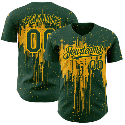 Custom Green Gold 3D Pattern Design Dripping Splatter Art Authentic Baseball Jersey - Sky-Custom