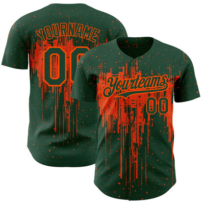 Custom Green Orange 3D Pattern Design Dripping Splatter Art Authentic Baseball Jersey - Sky-Custom