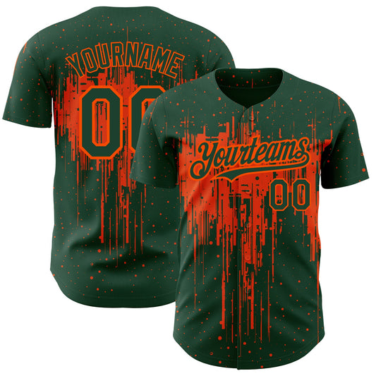 Custom Green Orange 3D Pattern Design Dripping Splatter Art Authentic Baseball Jersey - Sky-Custom