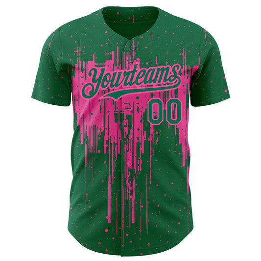Custom Kelly Green Pink 3D Pattern Design Dripping Splatter Art Authentic Baseball Jersey - Sky-Custom