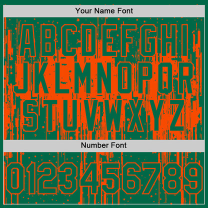 Custom Kelly Green Orange 3D Pattern Design Dripping Splatter Art Authentic Baseball Jersey - Sky-Custom