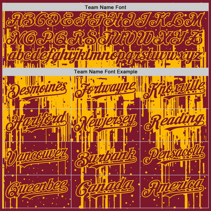 Custom Crimson Gold 3D Pattern Design Dripping Splatter Art Authentic Baseball Jersey - Sky-Custom