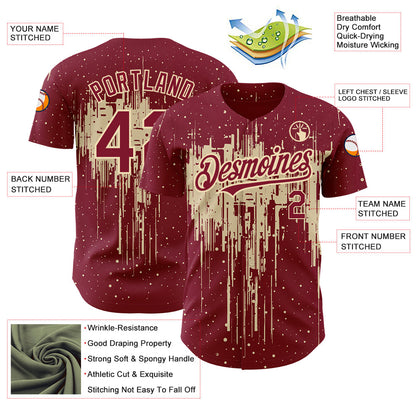 Custom Crimson City Cream 3D Pattern Design Dripping Splatter Art Authentic Baseball Jersey - Sky-Custom