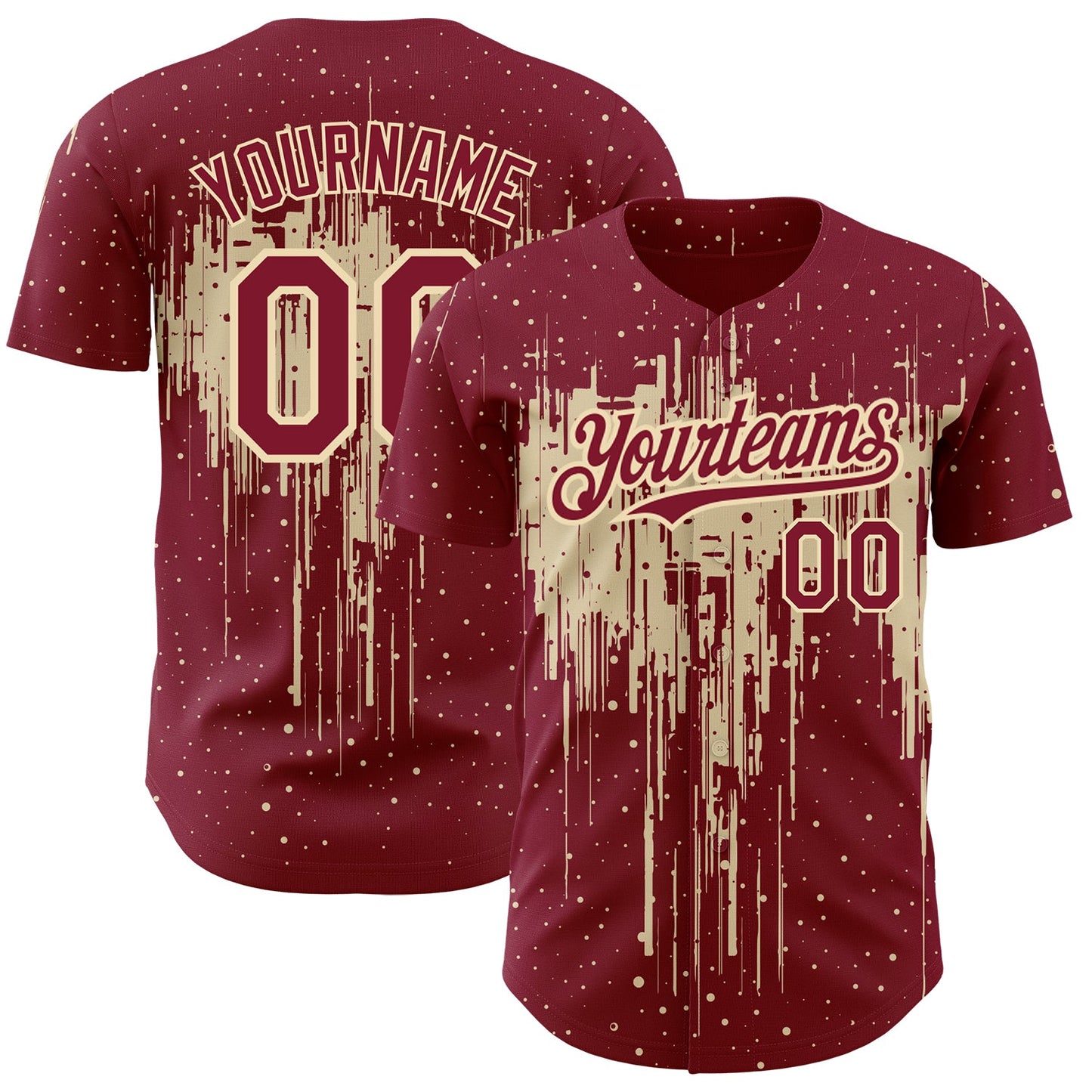 Custom Crimson City Cream 3D Pattern Design Dripping Splatter Art Authentic Baseball Jersey - Sky-Custom