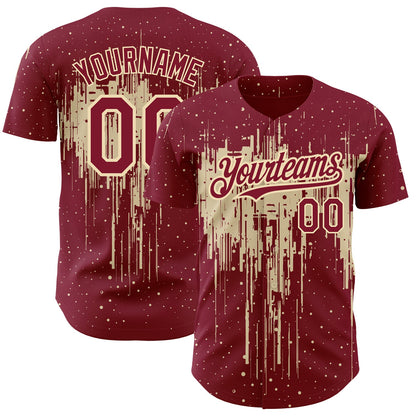 Custom Crimson City Cream 3D Pattern Design Dripping Splatter Art Authentic Baseball Jersey - Sky-Custom