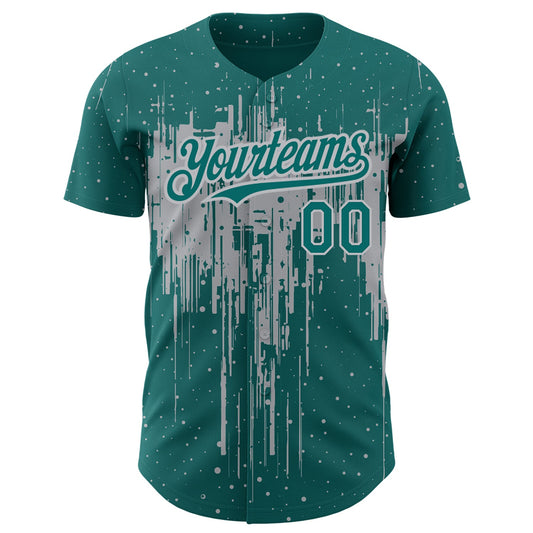 Custom Teal Gray 3D Pattern Design Dripping Splatter Art Authentic Baseball Jersey - Sky-Custom