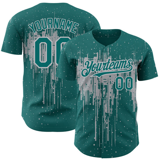 Custom Teal Gray 3D Pattern Design Dripping Splatter Art Authentic Baseball Jersey - Sky-Custom
