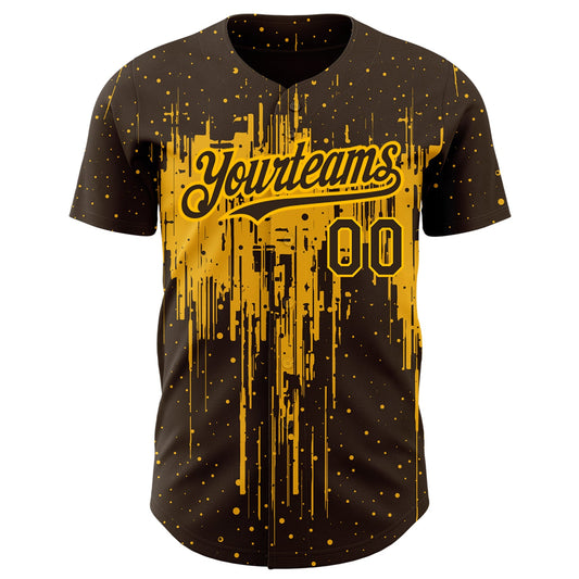 Custom Brown Gold 3D Pattern Design Dripping Splatter Art Authentic Baseball Jersey - Sky-Custom