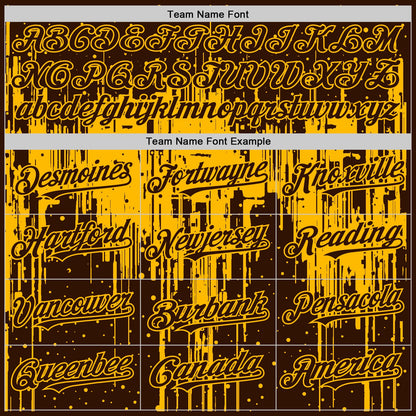 Custom Brown Gold 3D Pattern Design Dripping Splatter Art Authentic Baseball Jersey - Sky-Custom