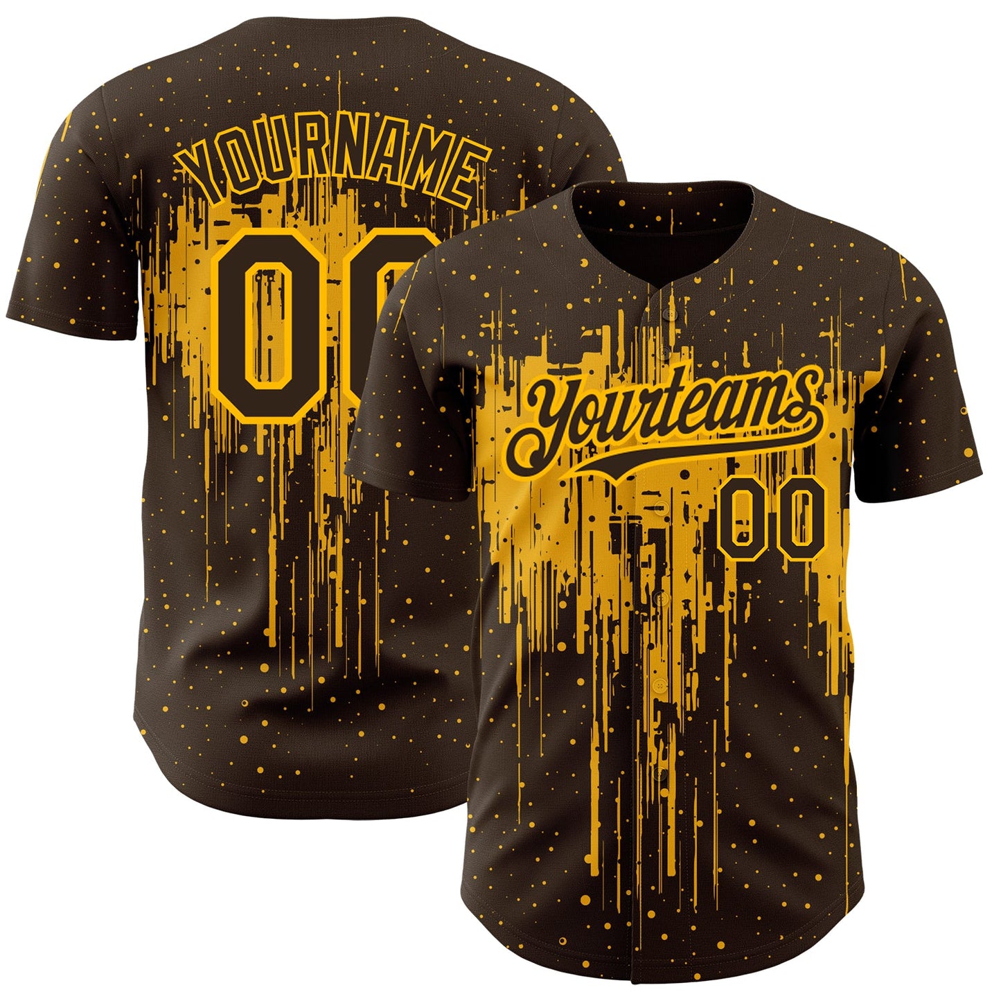 Custom Brown Gold 3D Pattern Design Dripping Splatter Art Authentic Baseball Jersey - Sky-Custom