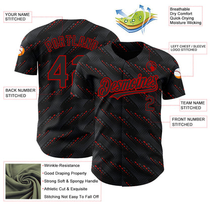 Custom Black Red 3D Pattern Design Slant Lines Authentic Baseball Jersey - Sky-Custom