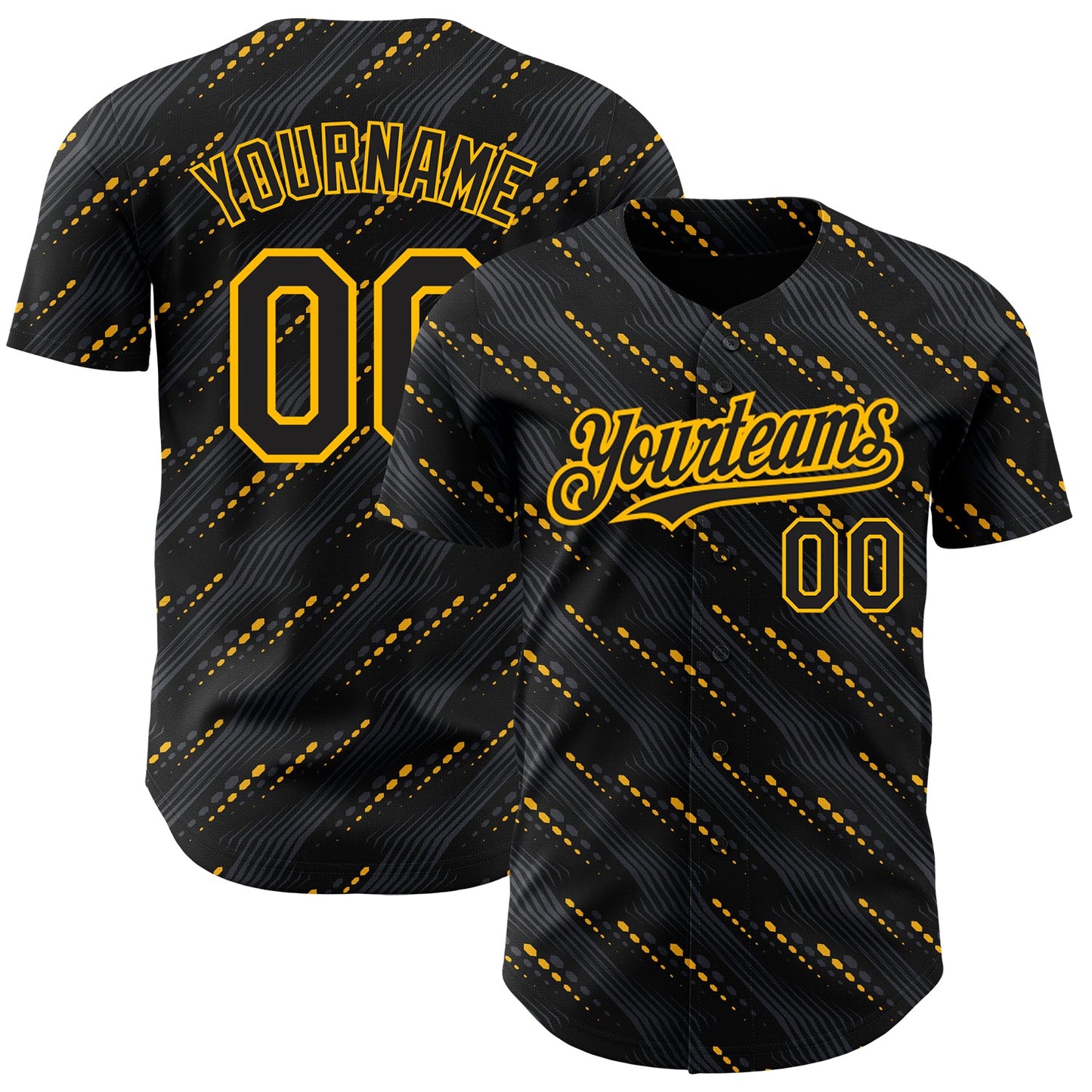 Custom Black Gold 3D Pattern Design Slant Lines Authentic Baseball Jersey - Sky-Custom