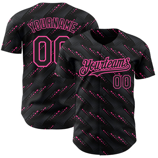 Custom Black Pink 3D Pattern Design Slant Lines Authentic Baseball Jersey - Sky-Custom