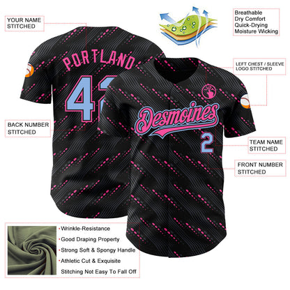 Custom Black Light Blue-Pink 3D Pattern Design Slant Lines Authentic Baseball Jersey - Sky-Custom