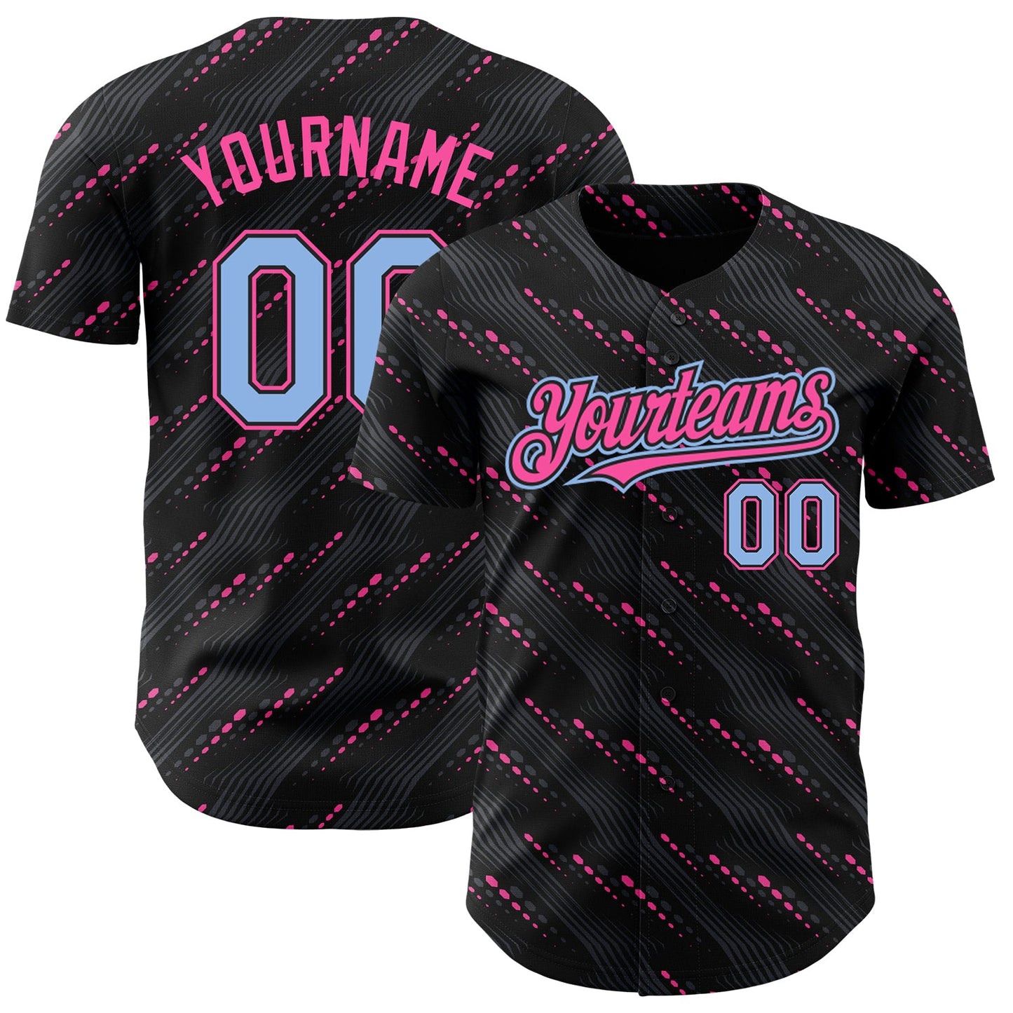 Custom Black Light Blue-Pink 3D Pattern Design Slant Lines Authentic Baseball Jersey - Sky-Custom