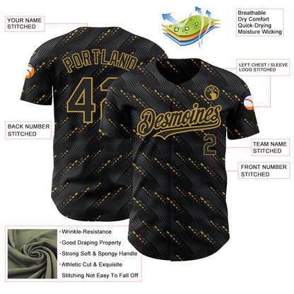 Custom Black Old Gold 3D Pattern Design Slant Lines Authentic Baseball Jersey - Sky-Custom
