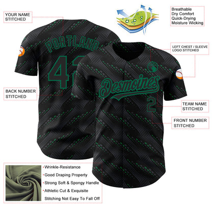 Custom Black Kelly Green 3D Pattern Design Slant Lines Authentic Baseball Jersey - Sky-Custom