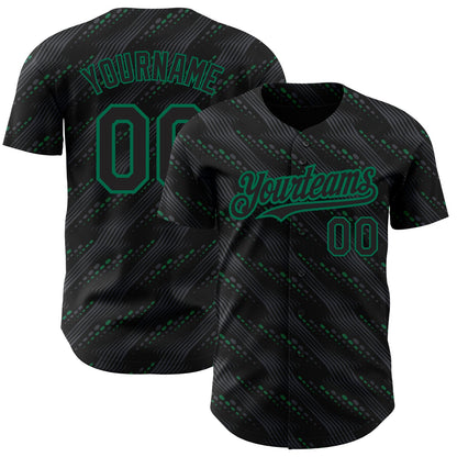 Custom Black Kelly Green 3D Pattern Design Slant Lines Authentic Baseball Jersey - Sky-Custom