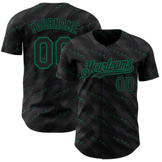 Custom Black Kelly Green 3D Pattern Design Slant Lines Authentic Baseball Jersey - Sky-Custom