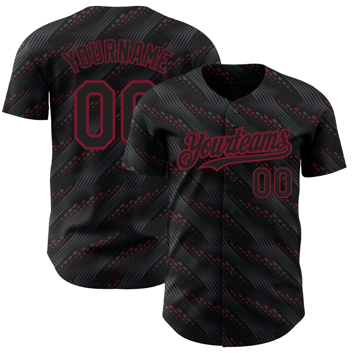 Custom Black Crimson 3D Pattern Design Slant Lines Authentic Baseball Jersey - Sky-Custom