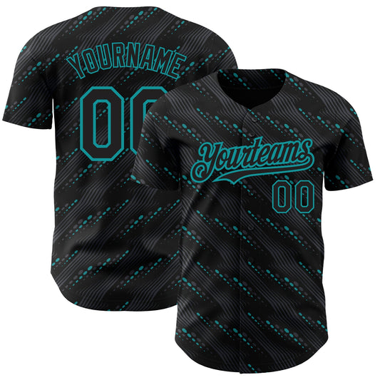 Custom Black Teal 3D Pattern Design Slant Lines Authentic Baseball Jersey - Sky-Custom