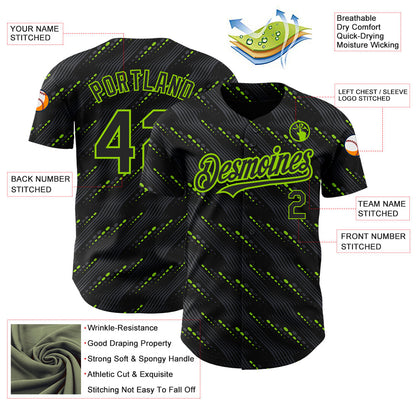 Custom Black Neon Green 3D Pattern Design Slant Lines Authentic Baseball Jersey - Sky-Custom