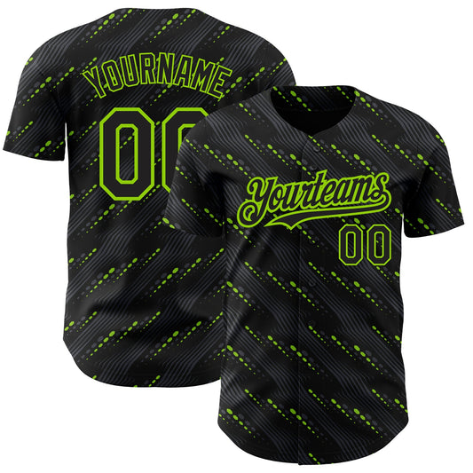 Custom Black Neon Green 3D Pattern Design Slant Lines Authentic Baseball Jersey - Sky-Custom