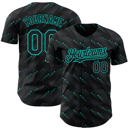 Custom Black Aqua 3D Pattern Design Slant Lines Authentic Baseball Jersey - Sky-Custom