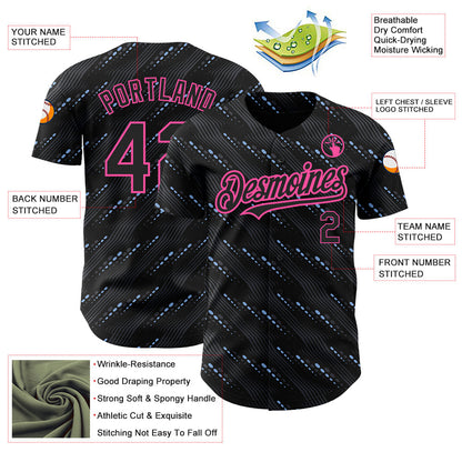 Custom Black Pink 3D Pattern Design Slant Lines Authentic Baseball Jersey - Sky-Custom