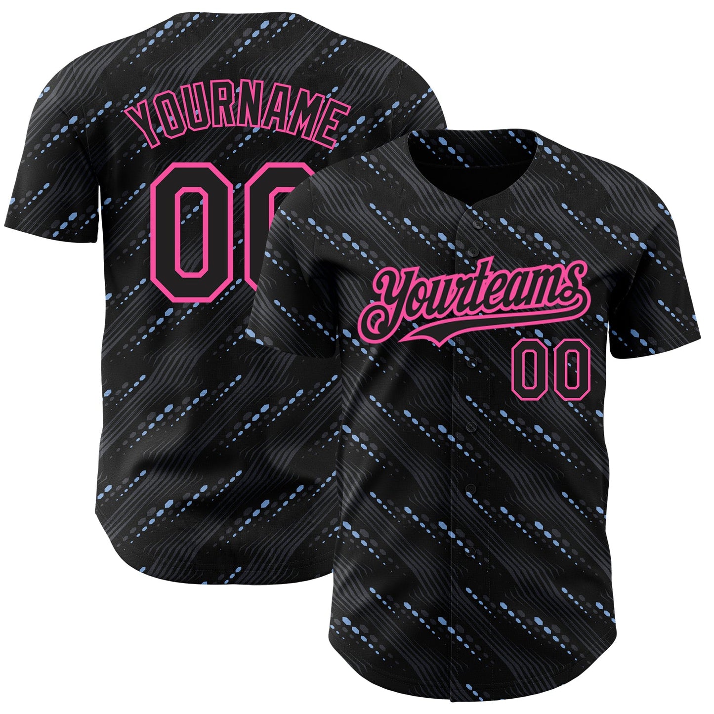 Custom Black Pink 3D Pattern Design Slant Lines Authentic Baseball Jersey - Sky-Custom