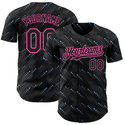 Custom Black Pink 3D Pattern Design Slant Lines Authentic Baseball Jersey - Sky-Custom