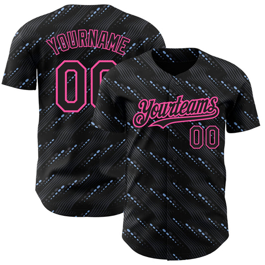 Custom Black Pink 3D Pattern Design Slant Lines Authentic Baseball Jersey - Sky-Custom
