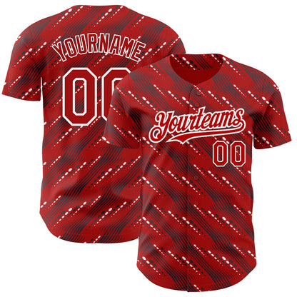 Custom Red White 3D Pattern Design Slant Lines Authentic Baseball Jersey - Sky-Custom