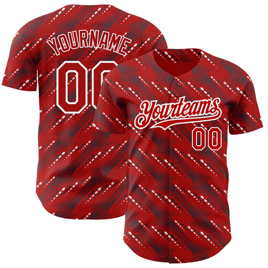 Custom Red White 3D Pattern Design Slant Lines Authentic Baseball Jersey - Sky-Custom