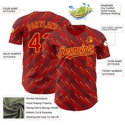 Custom Red Gold 3D Pattern Design Slant Lines Authentic Baseball Jersey - Sky-Custom
