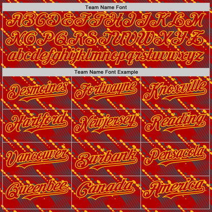 Custom Red Gold 3D Pattern Design Slant Lines Authentic Baseball Jersey - Sky-Custom
