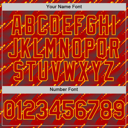 Custom Red Gold 3D Pattern Design Slant Lines Authentic Baseball Jersey - Sky-Custom