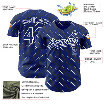Custom Royal White 3D Pattern Design Slant Lines Authentic Baseball Jersey - Sky-Custom