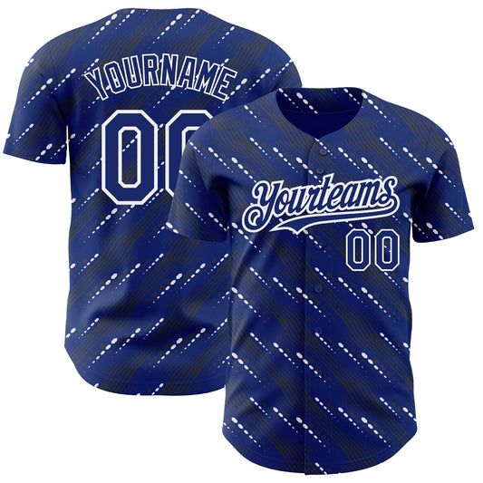 Custom Royal White 3D Pattern Design Slant Lines Authentic Baseball Jersey - Sky-Custom