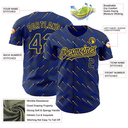 Custom Royal Yellow 3D Pattern Design Slant Lines Authentic Baseball Jersey - Sky-Custom