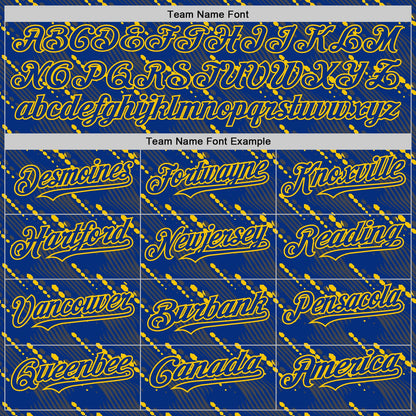 Custom Royal Yellow 3D Pattern Design Slant Lines Authentic Baseball Jersey - Sky-Custom