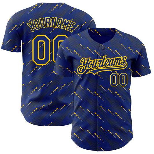 Custom Royal Yellow 3D Pattern Design Slant Lines Authentic Baseball Jersey - Sky-Custom
