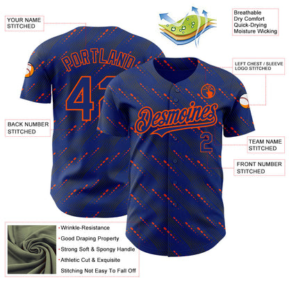 Custom Royal Orange 3D Pattern Design Slant Lines Authentic Baseball Jersey - Sky-Custom