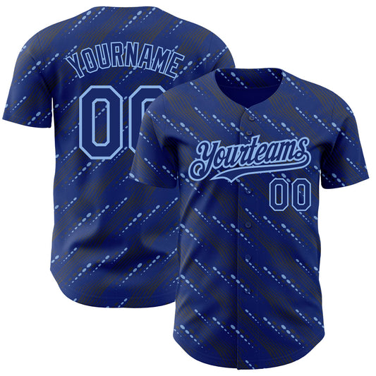Custom Royal Light Blue 3D Pattern Design Slant Lines Authentic Baseball Jersey - Sky-Custom